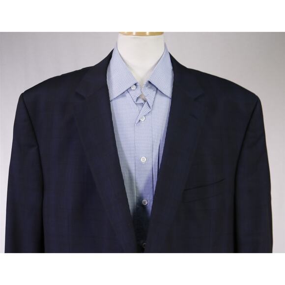 Jack Victor Black Navy Blue Tartan Plaid 2-Btn Sportcoat Blazer Jacket 52R - Picture 3 of 9